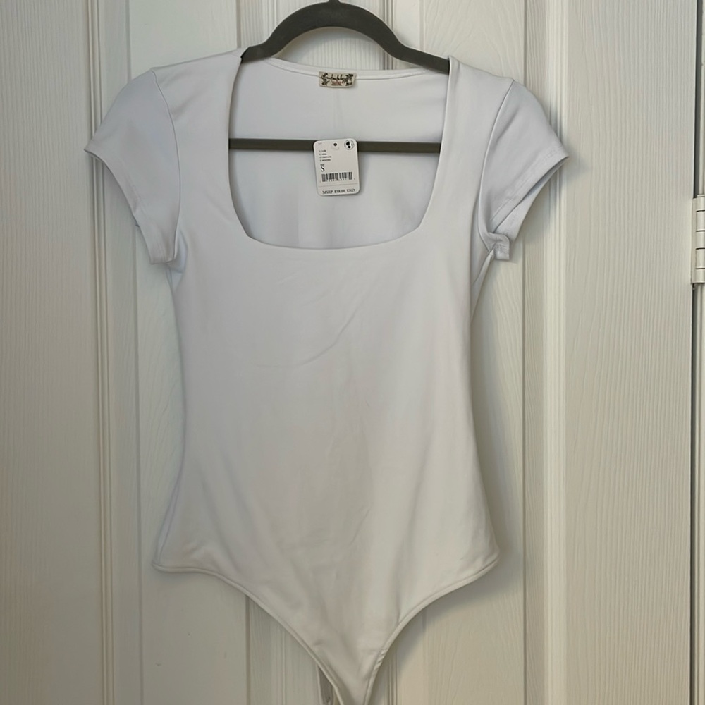 Free People Square Eyes Bodysuit. White